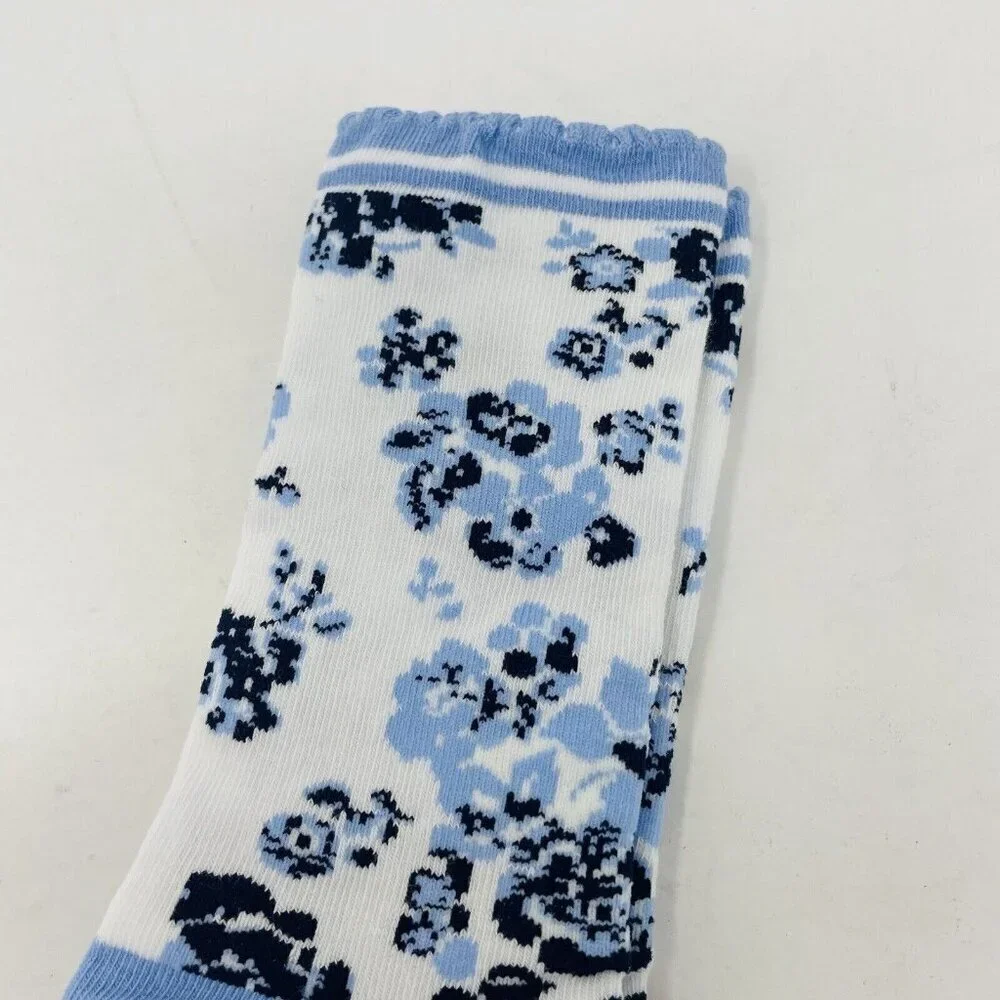 Janie and Jack Toddler Girls Size 2T-3T Floral Scalloped Crew Socks Blue/White